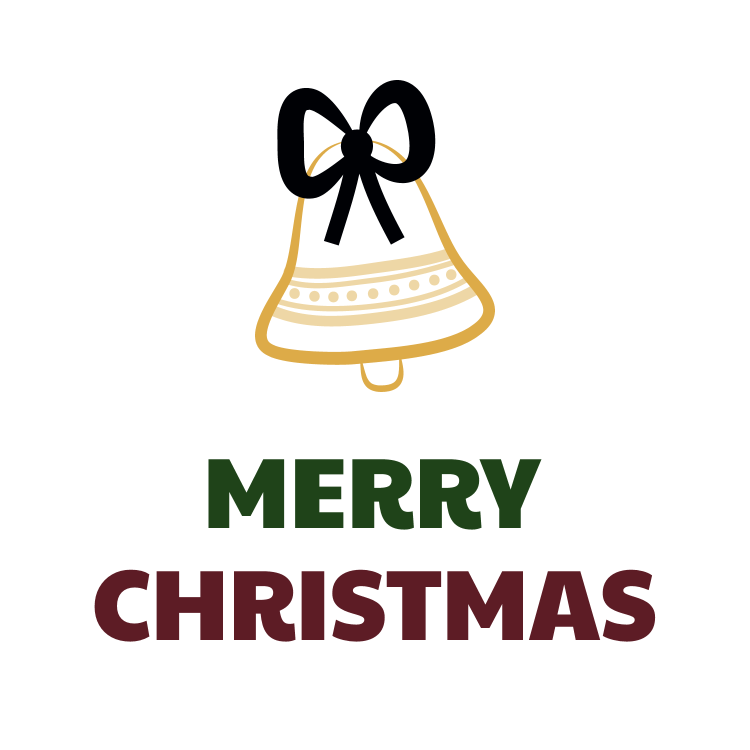 Merry Christmas gift label with a golden bell